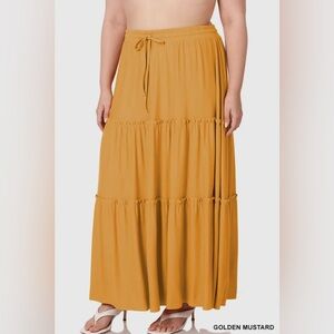 Boho Plus Size Drawstring Tiered Ruffle Maxi Skirt